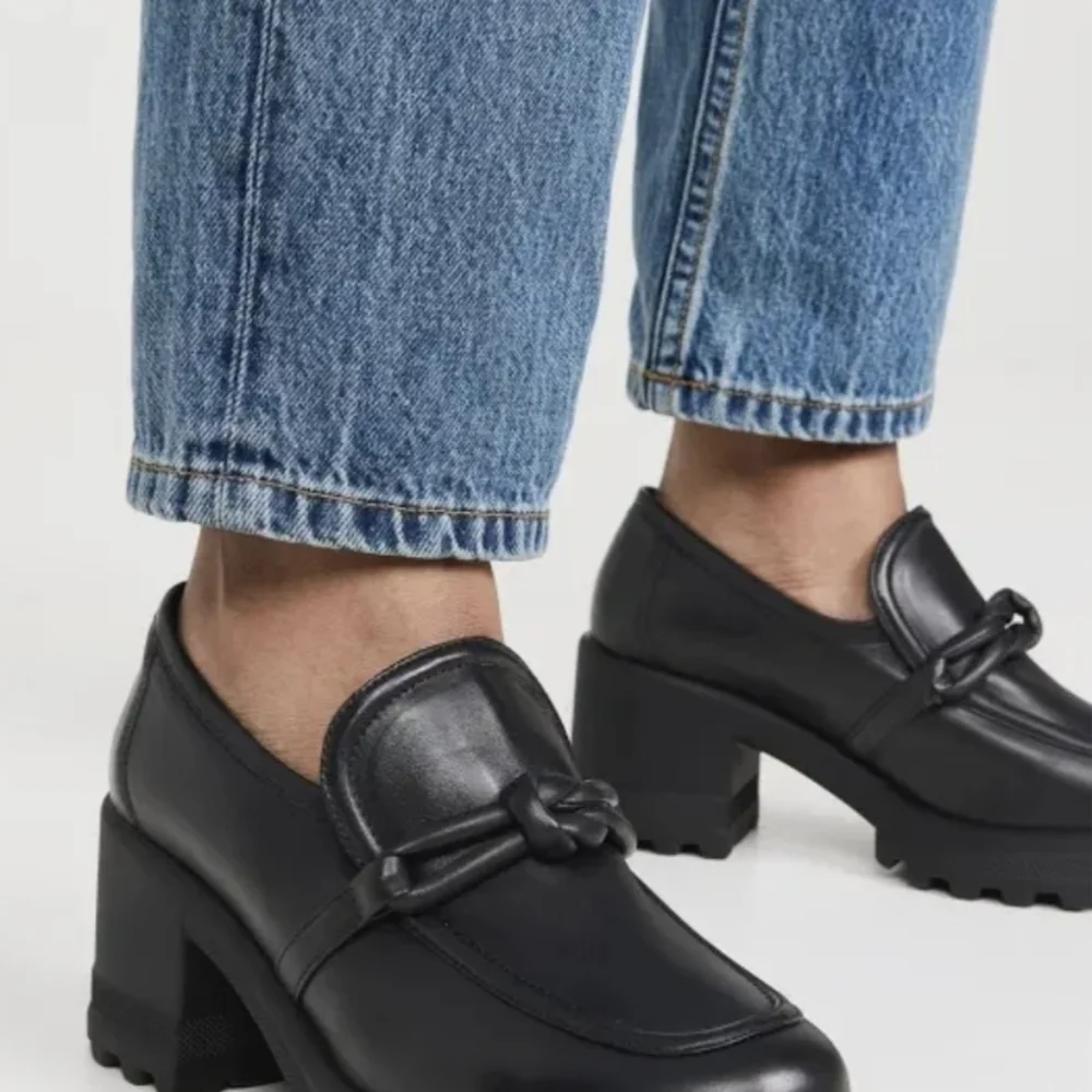 Voile Blanche Carine Black Leather Slip-On Ankle Chunky Loafers Size Women 10.5